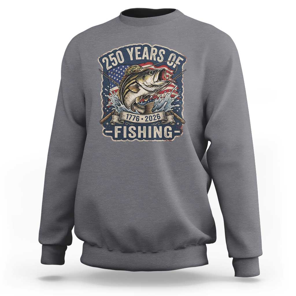 Vintage 250 Years Of Fishing Sweatshirt Patriotic Angler