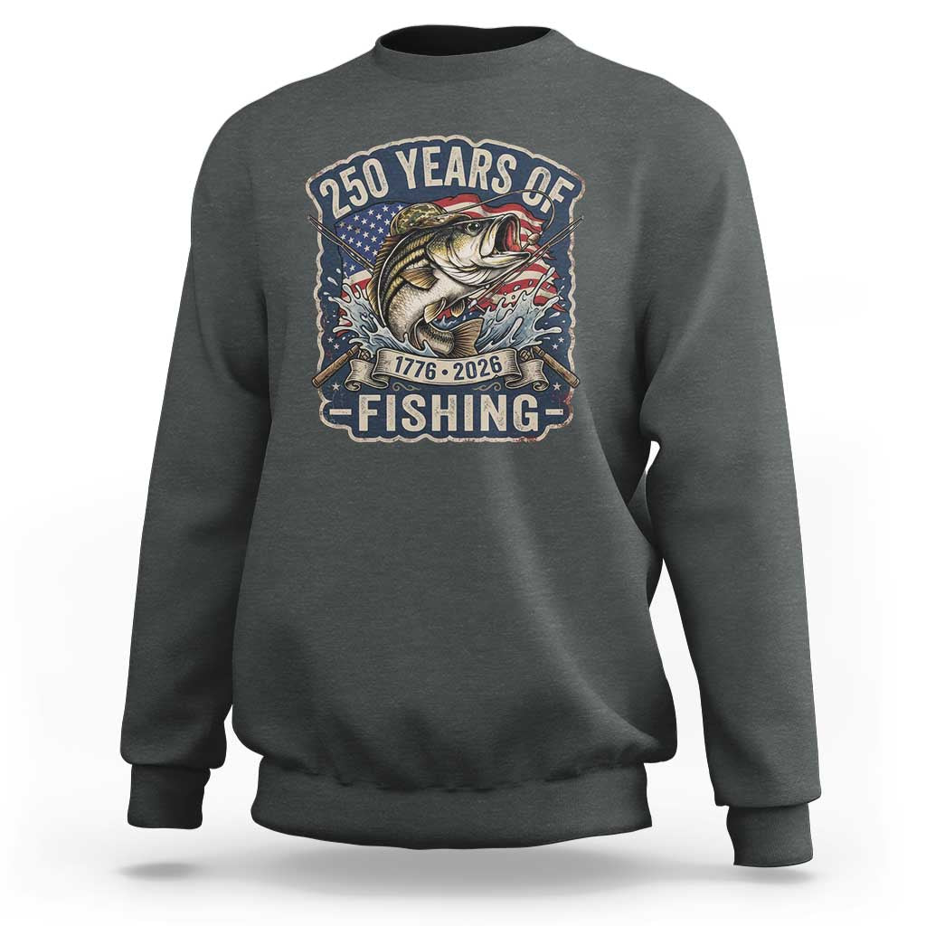 Vintage 250 Years Of Fishing Sweatshirt Patriotic Angler