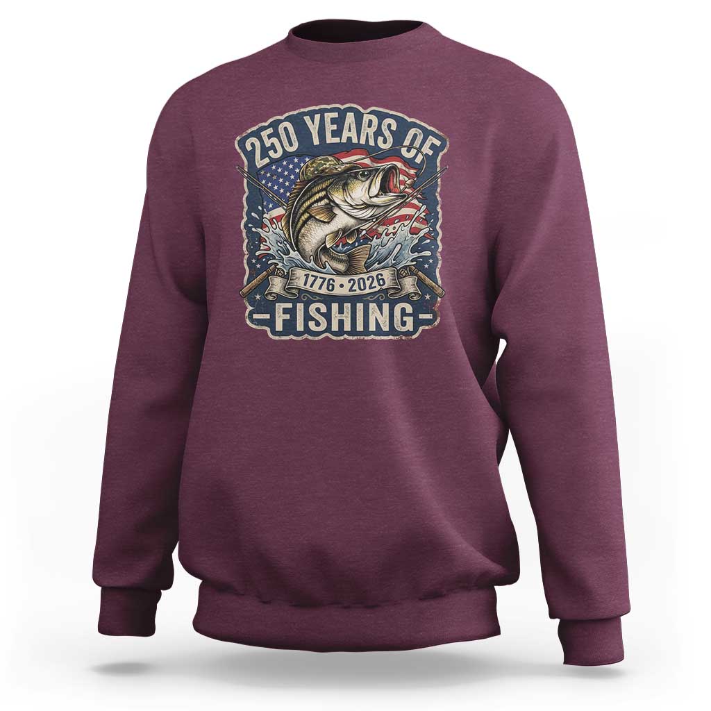 Vintage 250 Years Of Fishing Sweatshirt Patriotic Angler
