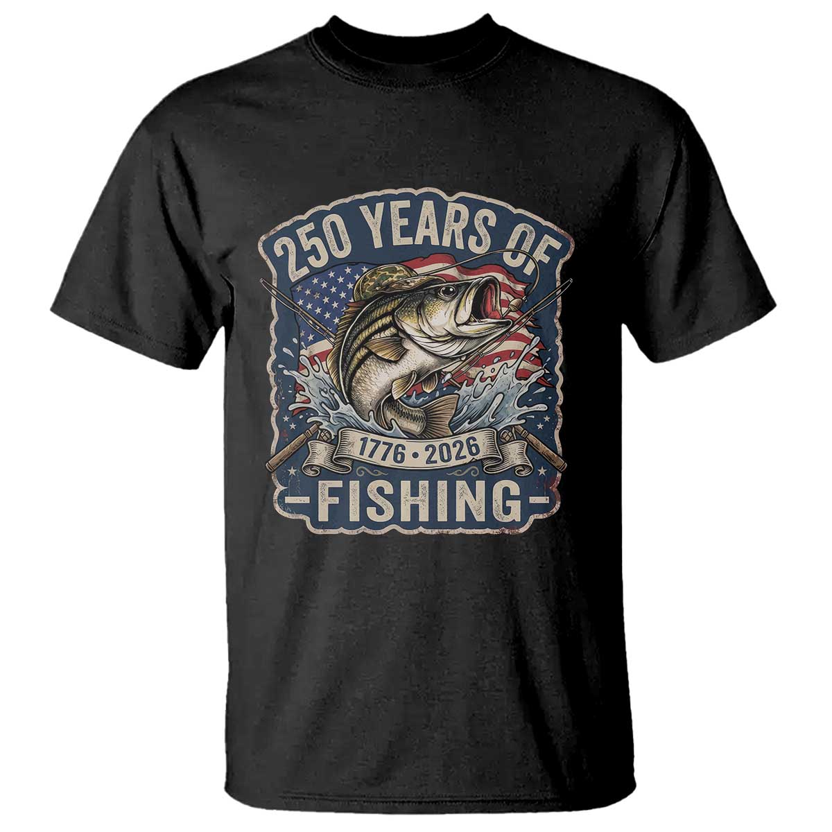 Vintage 250 Years Of Fishing T Shirt Patriotic Angler
