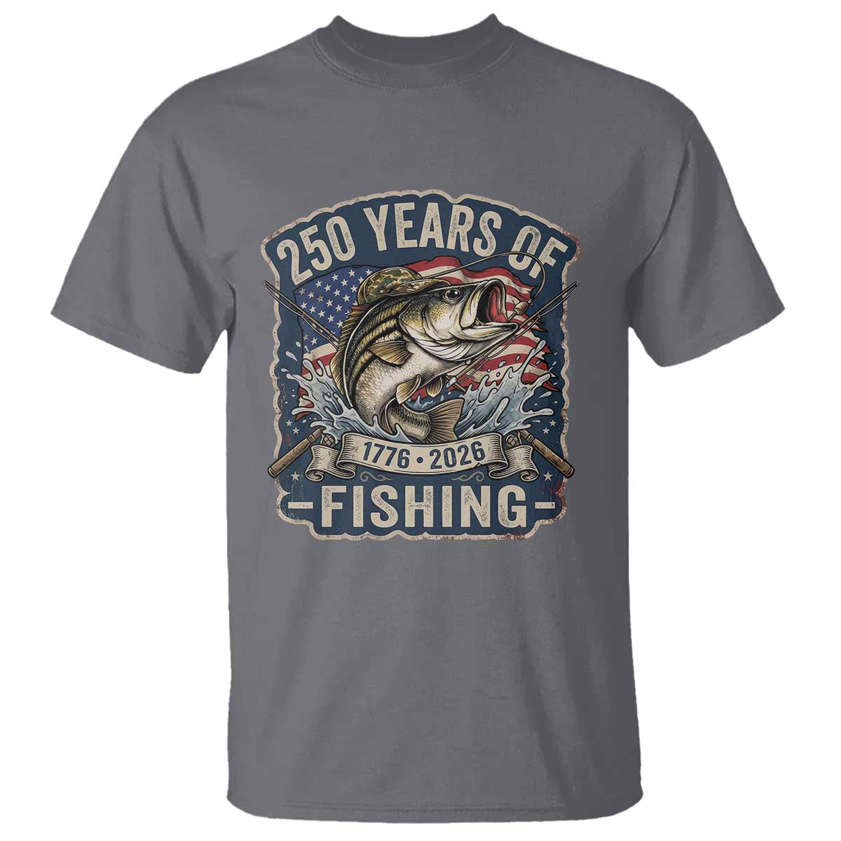 Vintage 250 Years Of Fishing T Shirt Patriotic Angler