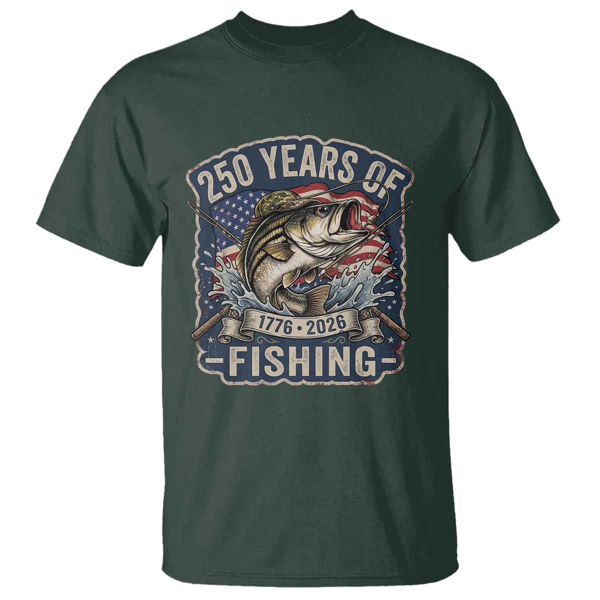 Vintage 250 Years Of Fishing T Shirt Patriotic Angler