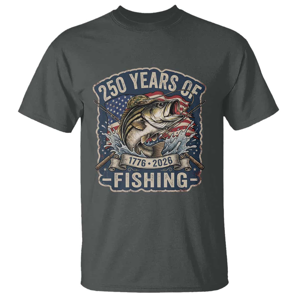 Vintage 250 Years Of Fishing T Shirt Patriotic Angler