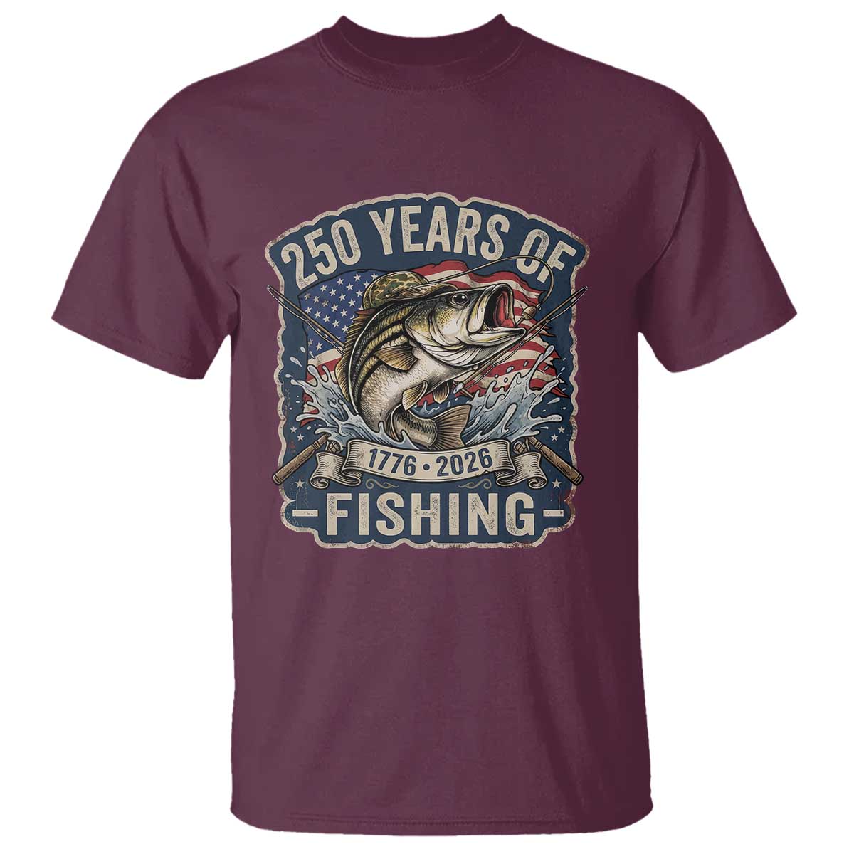 Vintage 250 Years Of Fishing T Shirt Patriotic Angler