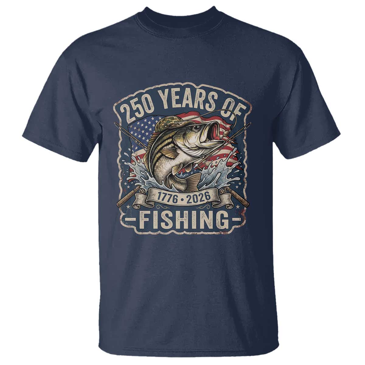 Vintage 250 Years Of Fishing T Shirt Patriotic Angler