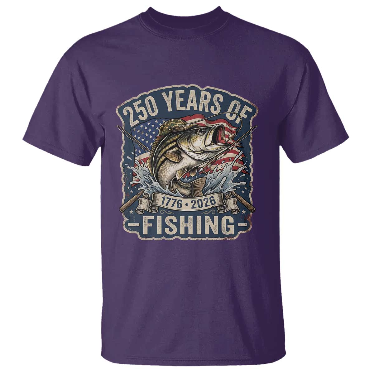Vintage 250 Years Of Fishing T Shirt Patriotic Angler