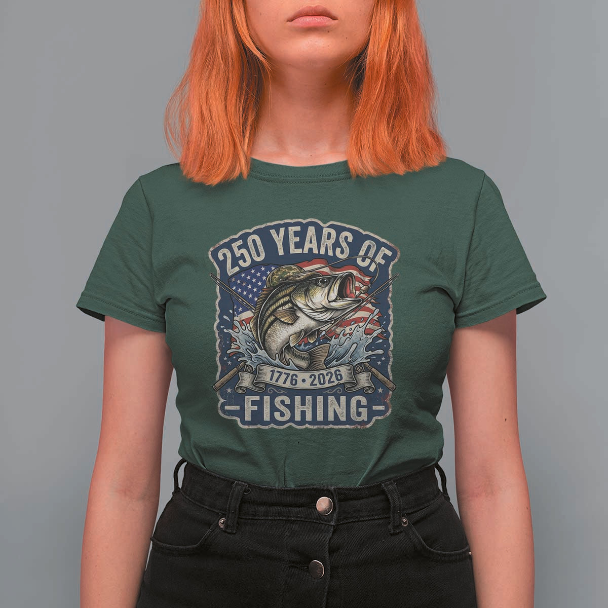 Vintage 250 Years Of Fishing T Shirt For Women Patriotic Angler