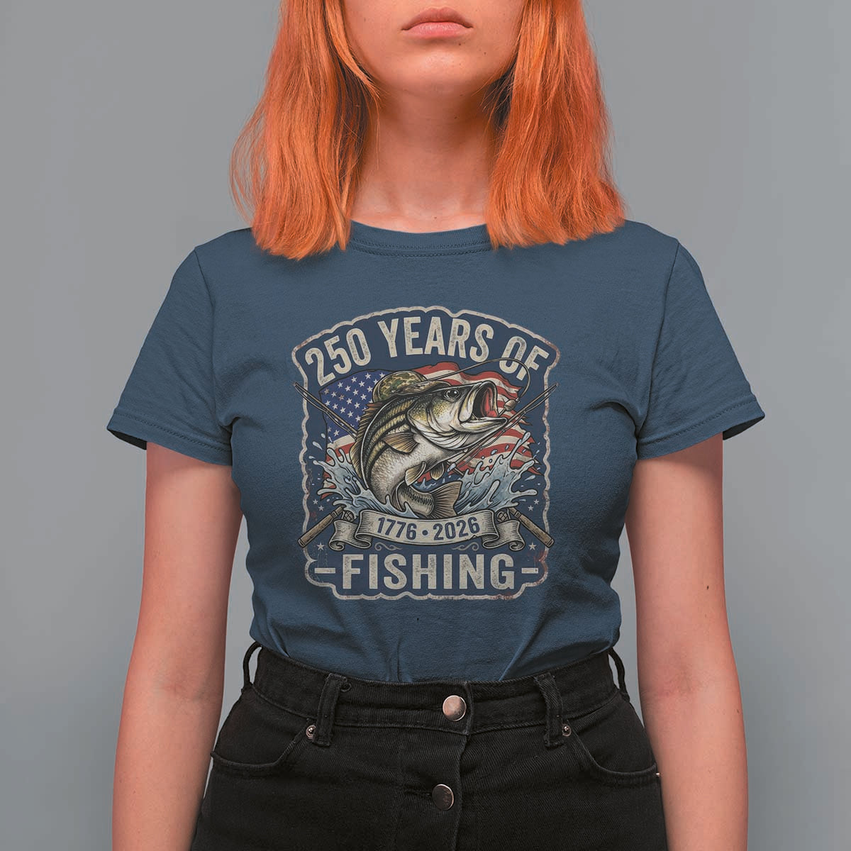Vintage 250 Years Of Fishing T Shirt For Women Patriotic Angler