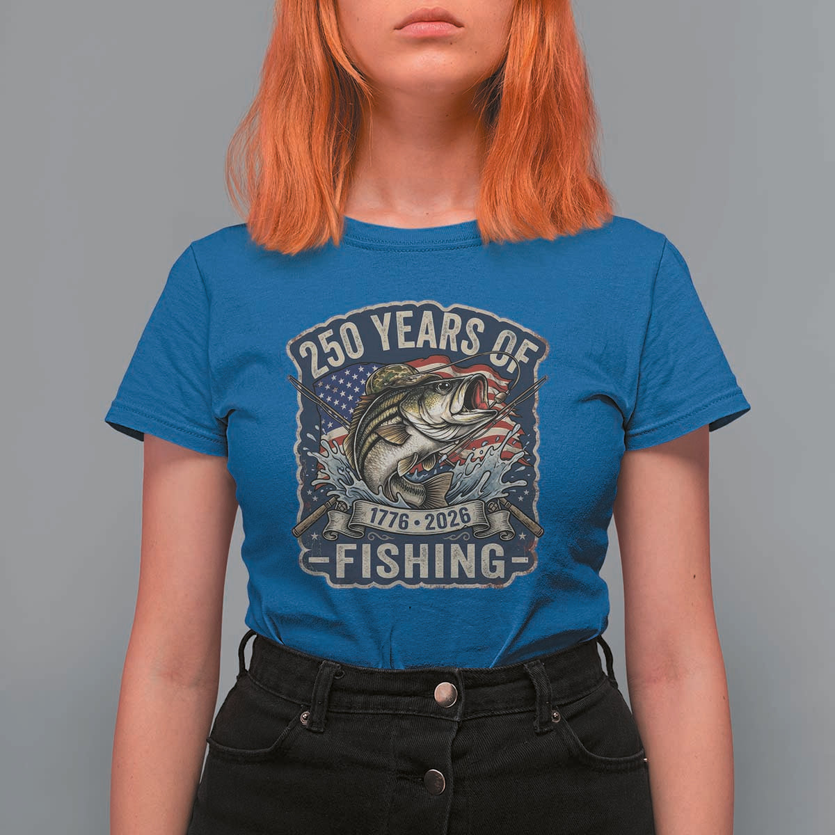 Vintage 250 Years Of Fishing T Shirt For Women Patriotic Angler