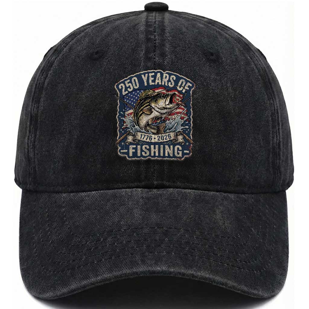 Vintage 250 Years Of Fishing Washed Cotton Baseball Cap Patriotic Angler