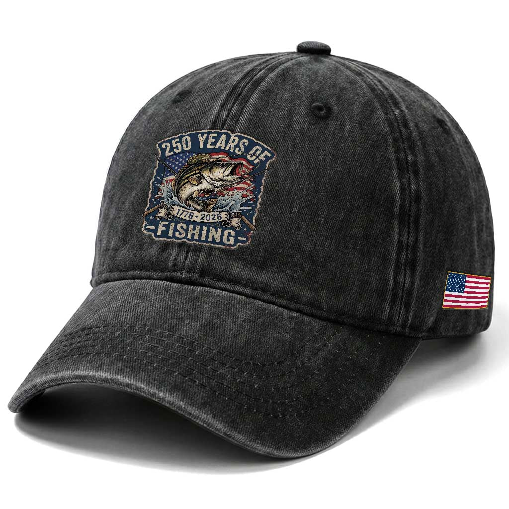 Vintage 250 Years Of Fishing Washed Cotton Baseball Cap Patriotic Angler