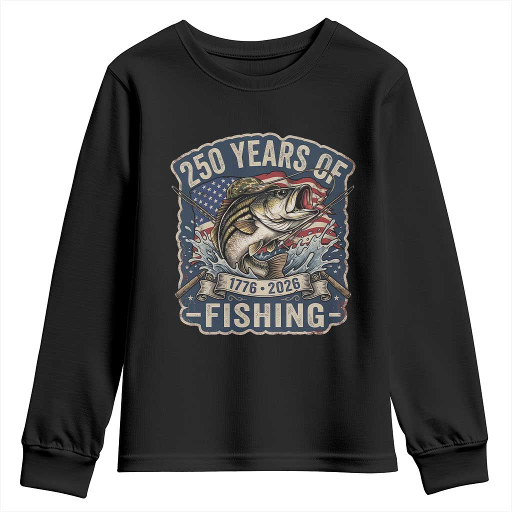 Vintage 250 Years Of Fishing Youth Sweatshirt Patriotic Angler
