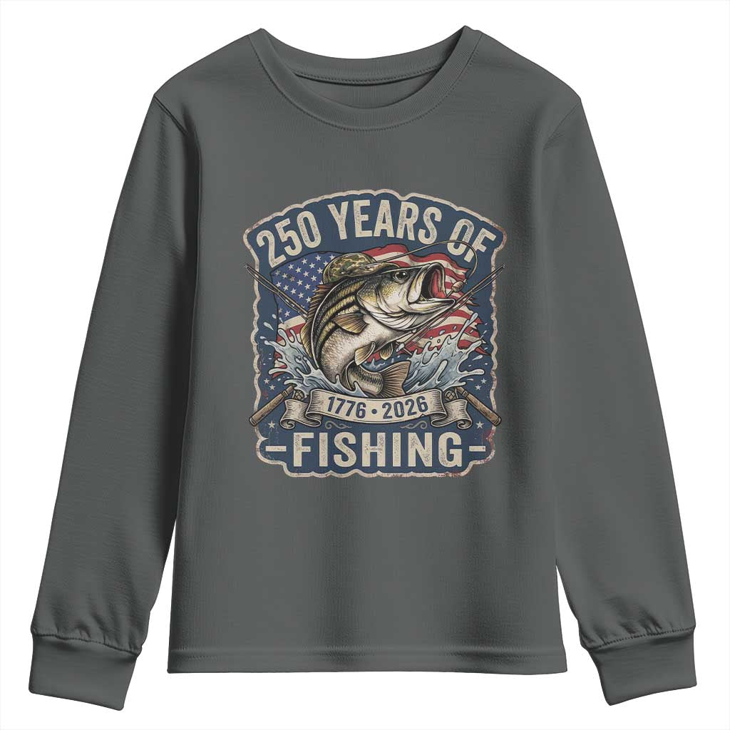 Vintage 250 Years Of Fishing Youth Sweatshirt Patriotic Angler