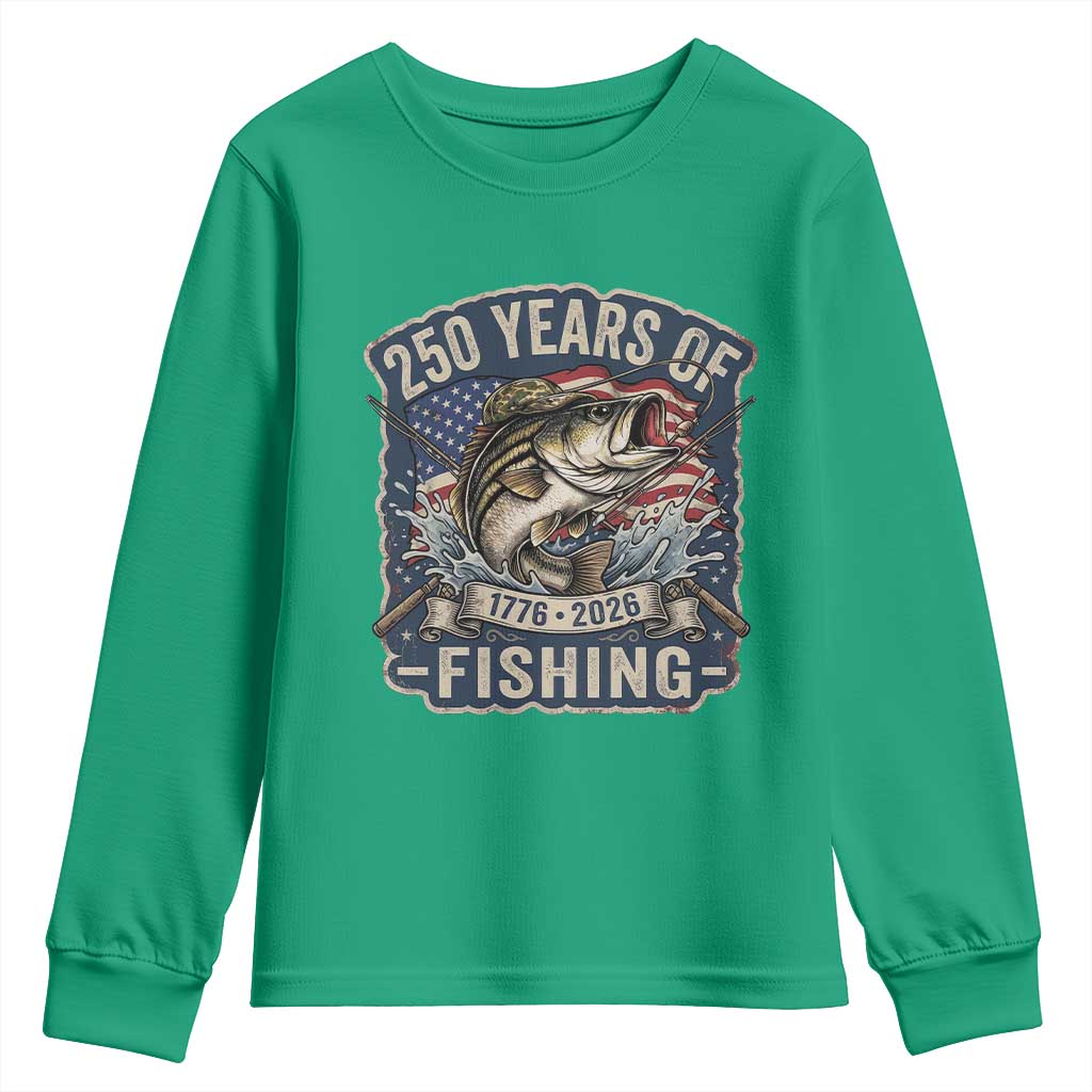 Vintage 250 Years Of Fishing Youth Sweatshirt Patriotic Angler