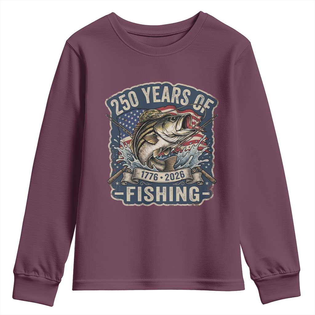 Vintage 250 Years Of Fishing Youth Sweatshirt Patriotic Angler