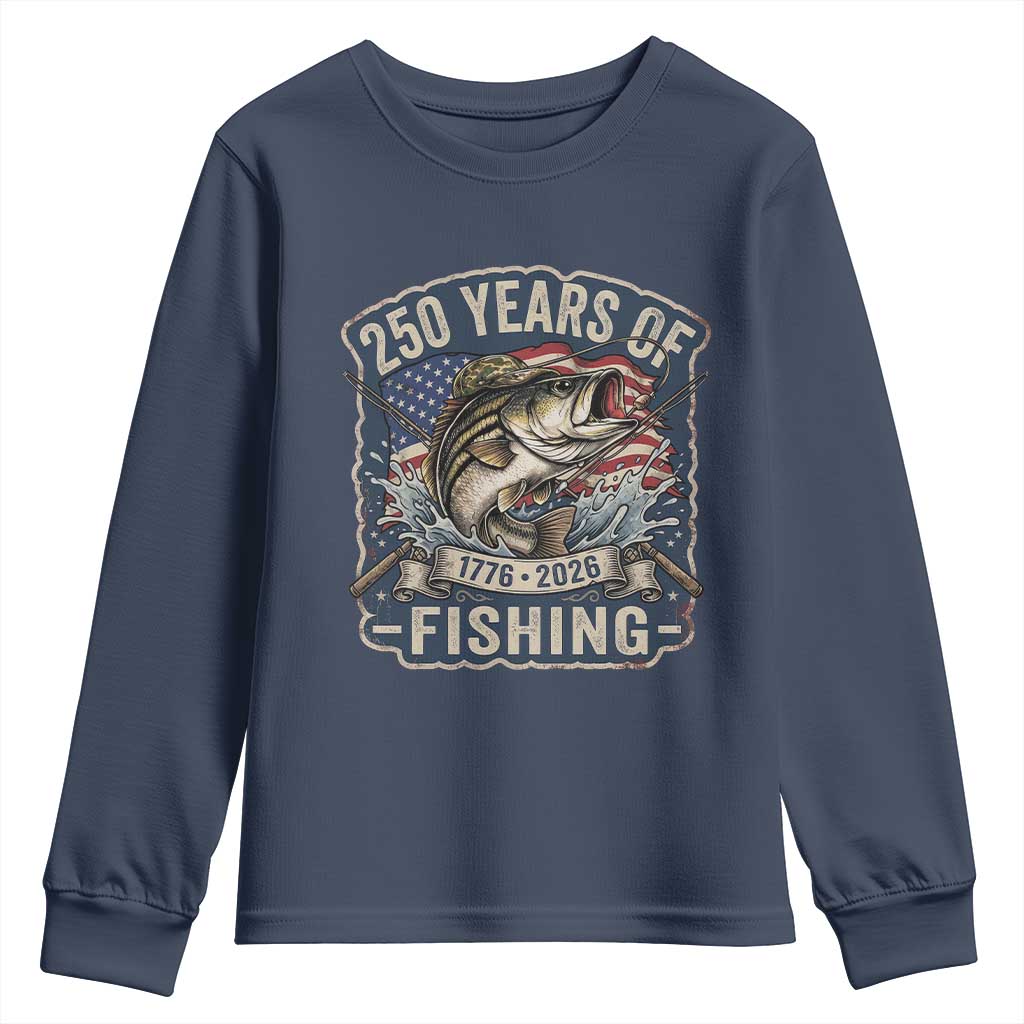Vintage 250 Years Of Fishing Youth Sweatshirt Patriotic Angler