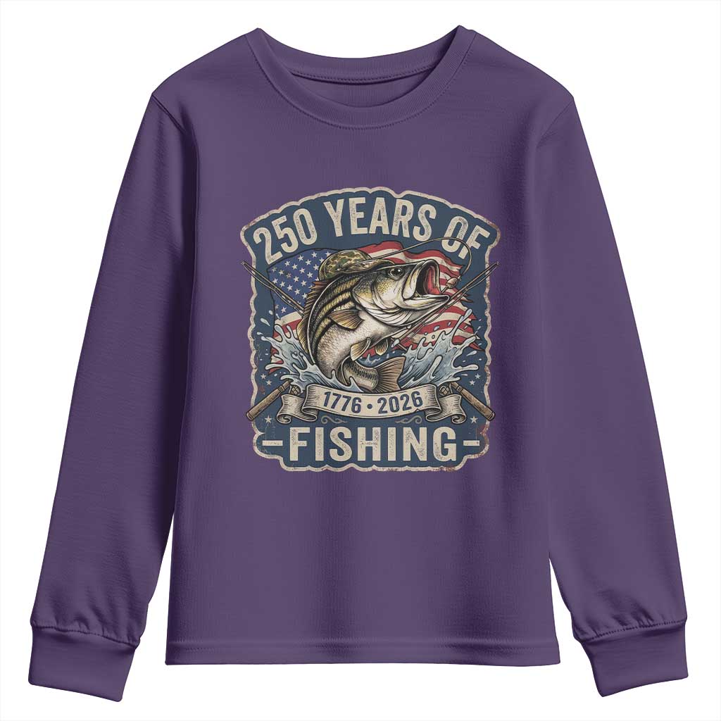 Vintage 250 Years Of Fishing Youth Sweatshirt Patriotic Angler