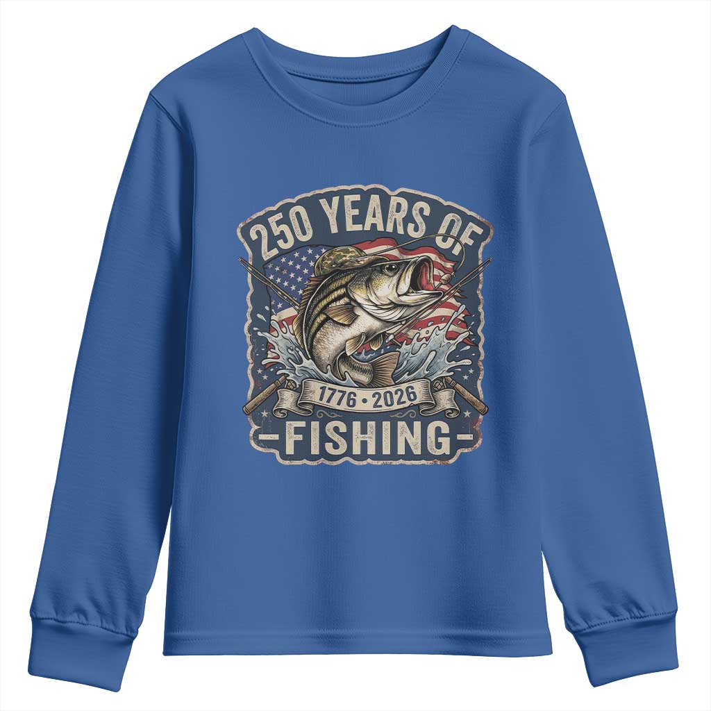 Vintage 250 Years Of Fishing Youth Sweatshirt Patriotic Angler