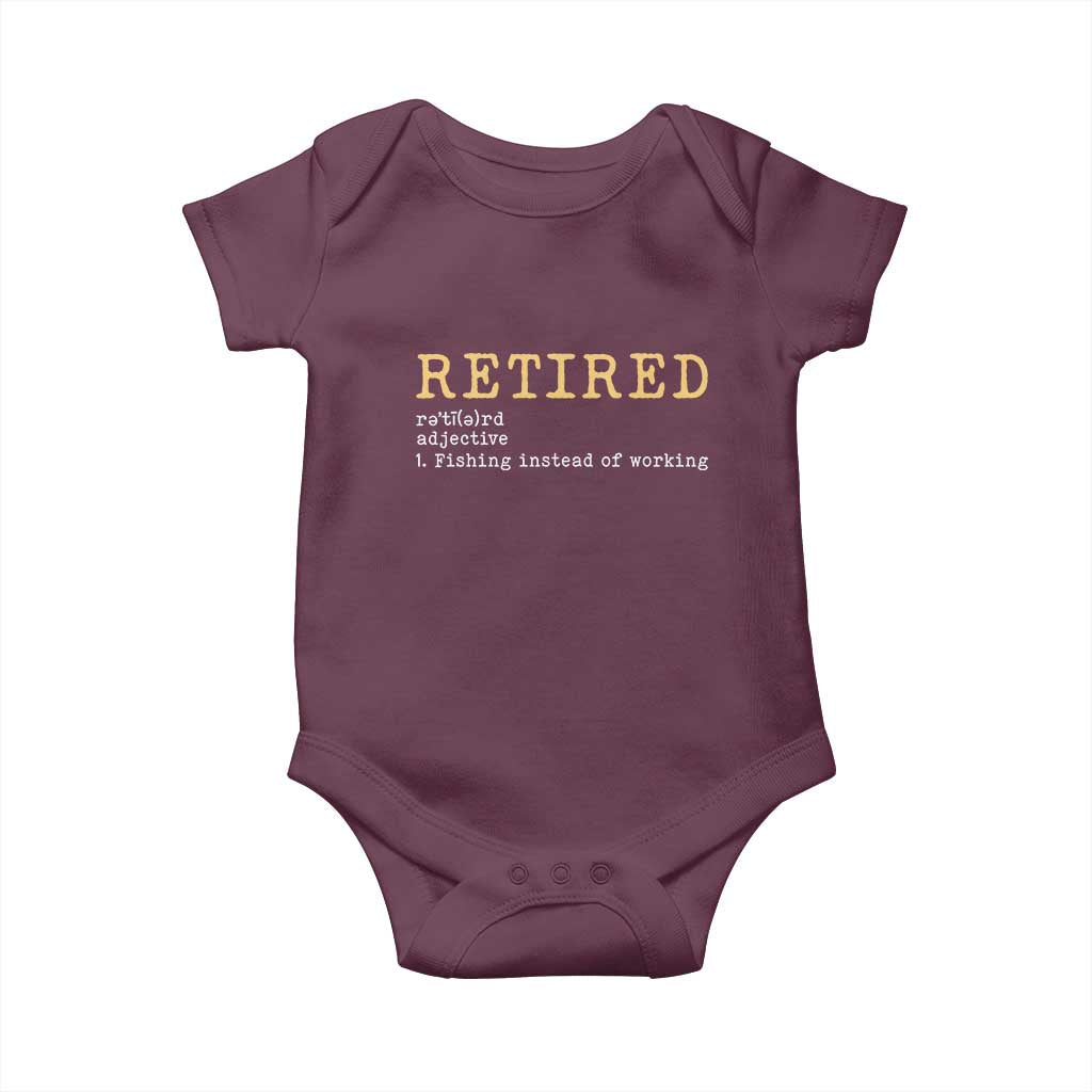 Retired Definition Fishing Baby Onesie Funny Retirement Fisherman Gift
