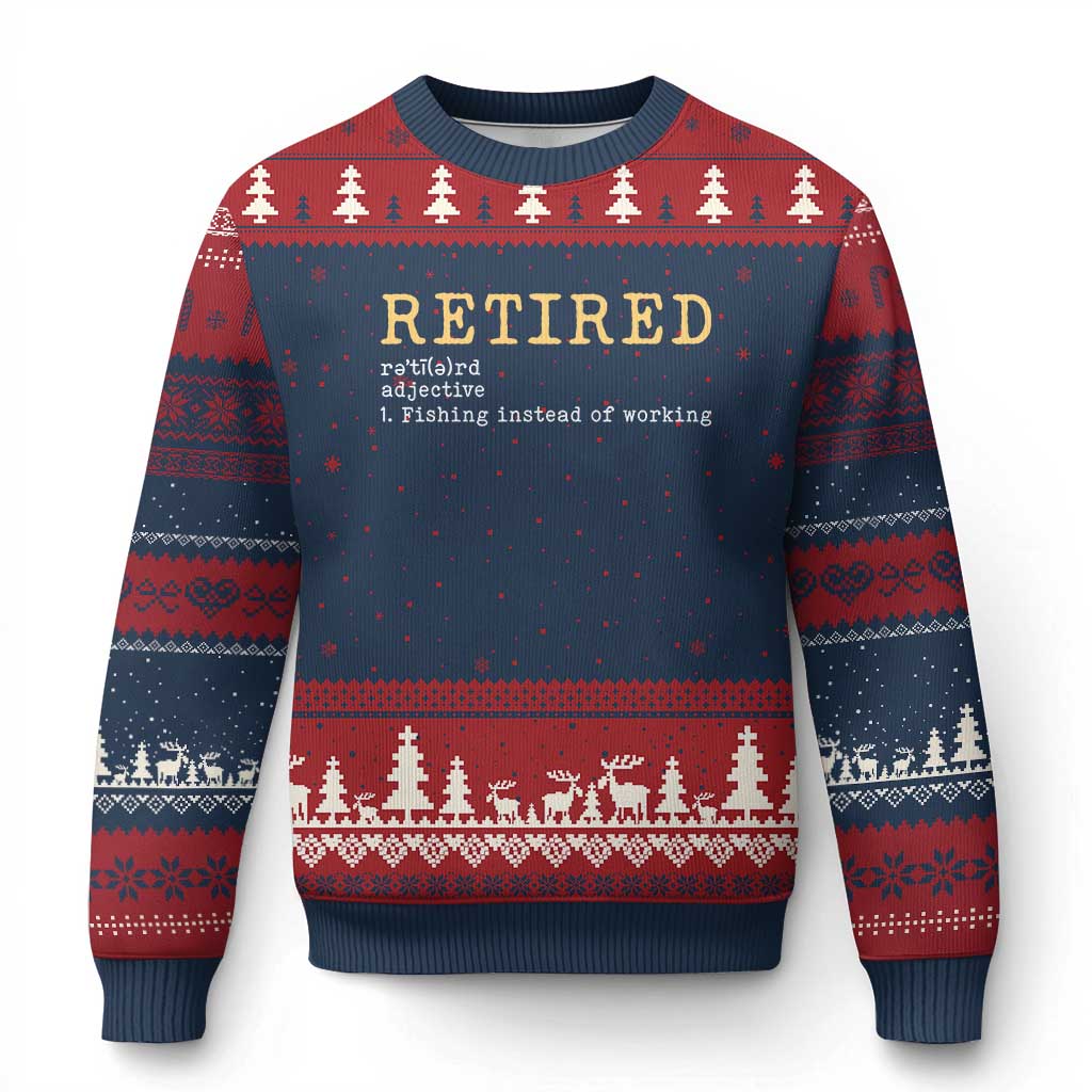 Retired Definition Fishing Ugly Christmas Sweater Funny Retirement Fisherman Gift