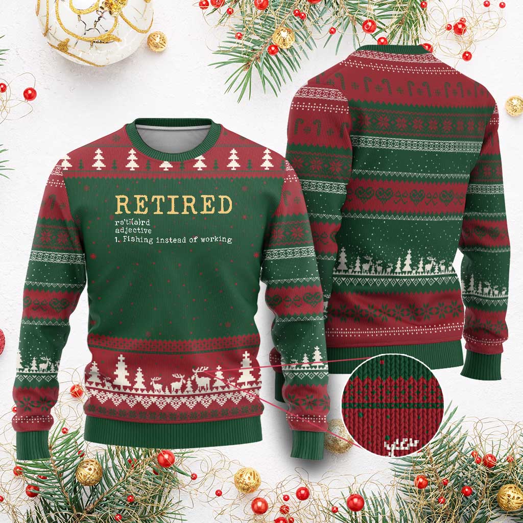 Retired Definition Fishing Ugly Christmas Sweater Funny Retirement Fisherman Gift