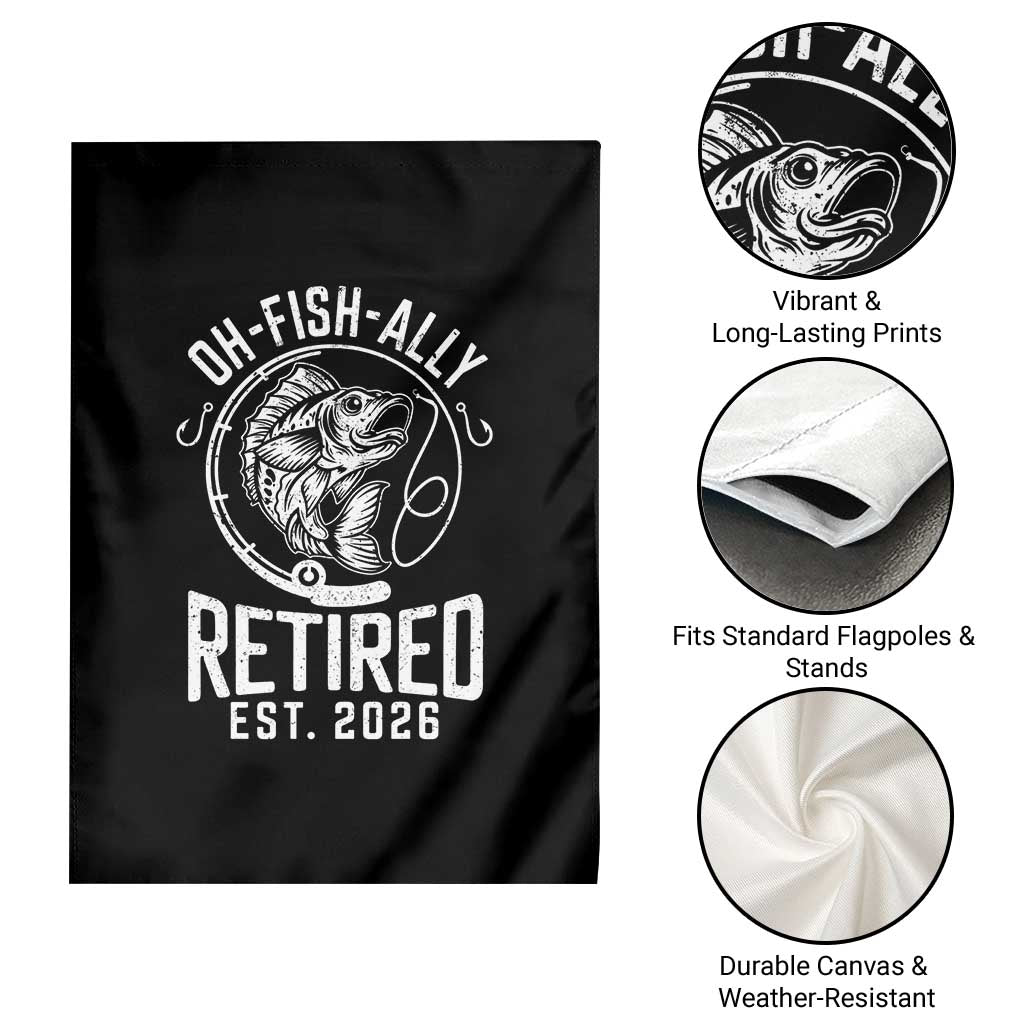 Officially Retired Est 2026 Fishing Garden Flag Funny Fishing Retirement Gift