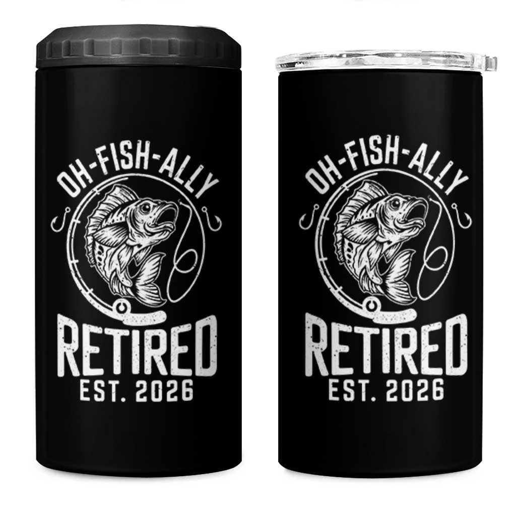 Officially Retired Est 2026 Fishing 4 in 1 Can Cooler Tumbler Funny Fishing Retirement Gift