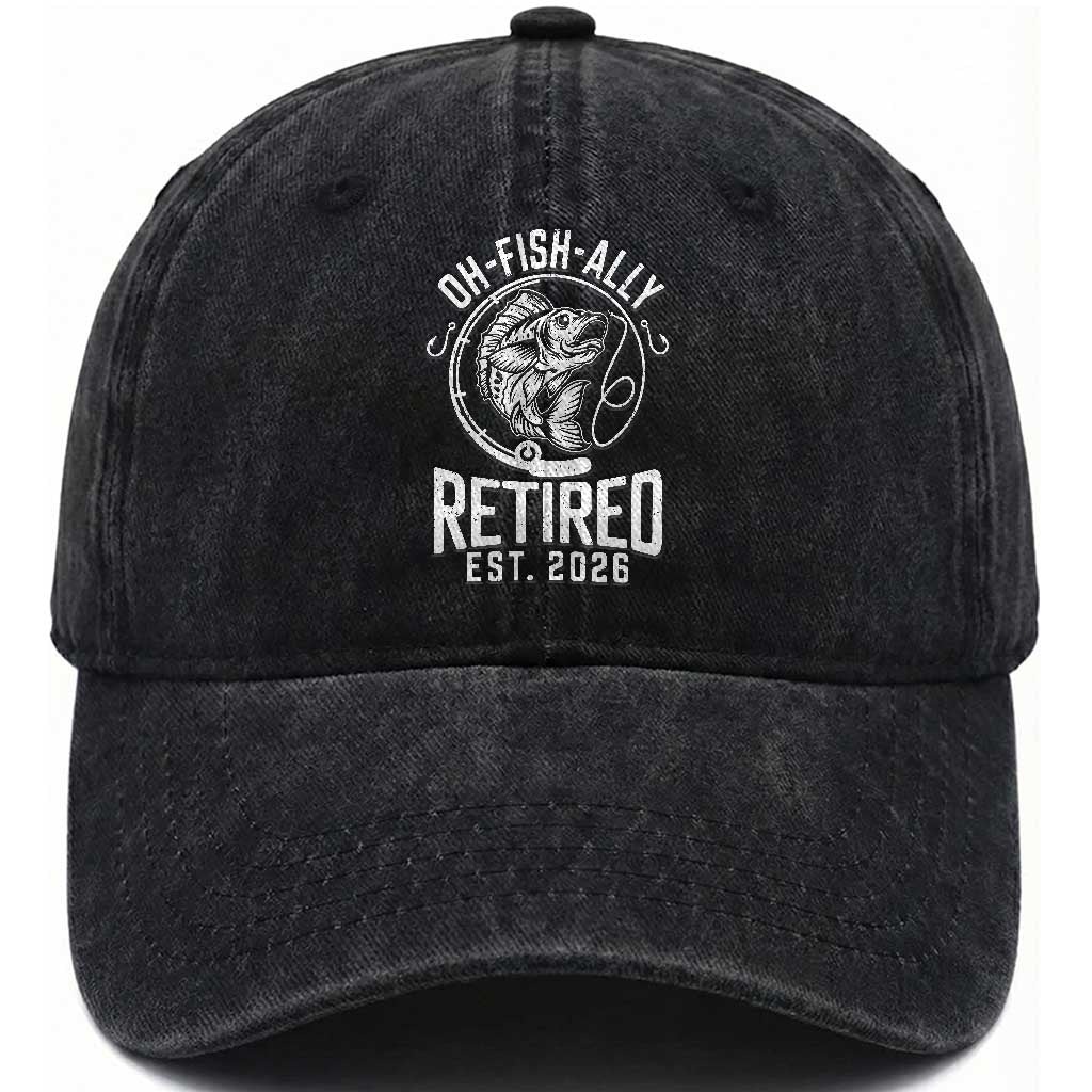 Officially Retired Est 2026 Fishing Washed Cotton Baseball Cap Funny Fishing Retirement Gift
