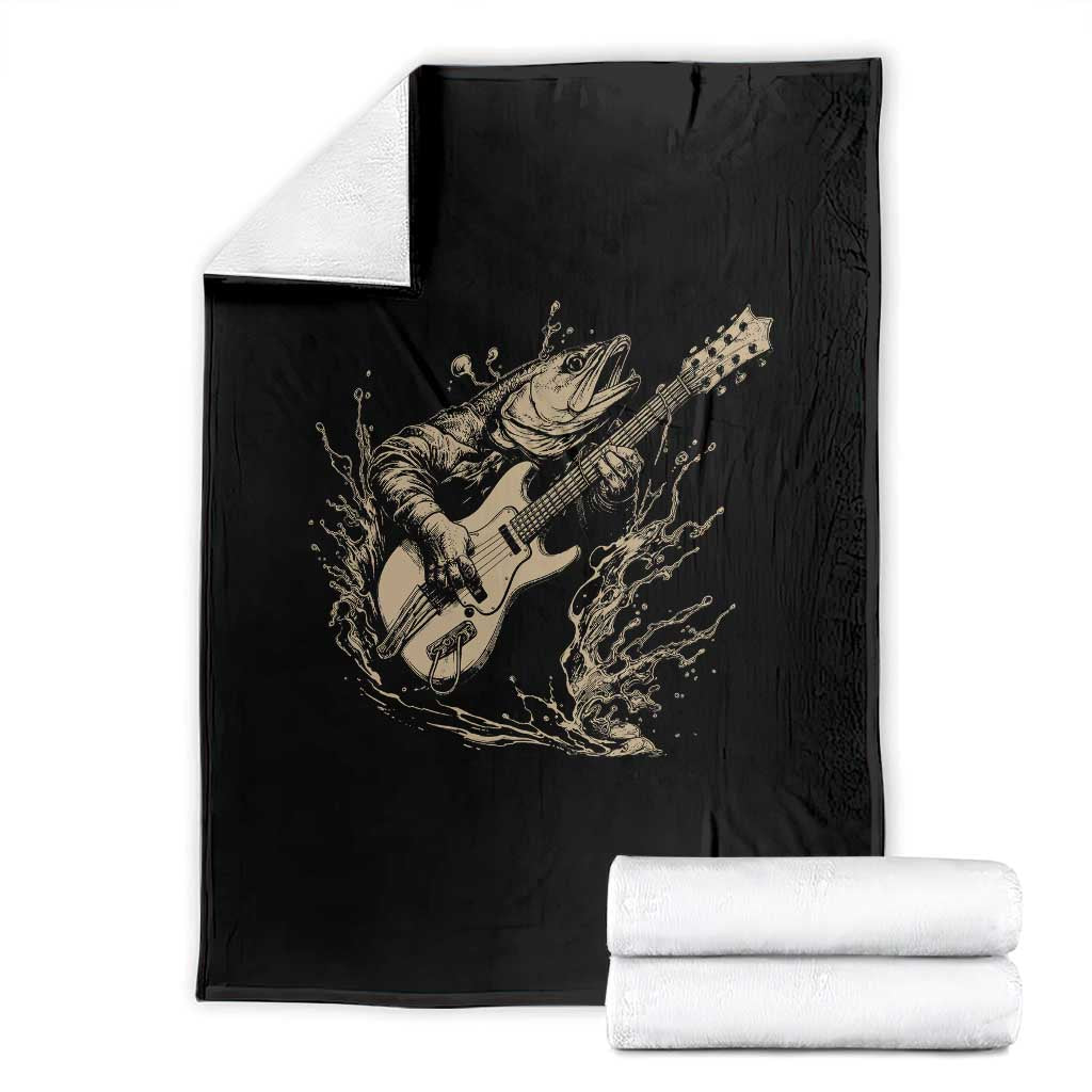 Vintage Trout Playing Guitar Throw Blanket Funny Fishing Musician Gift