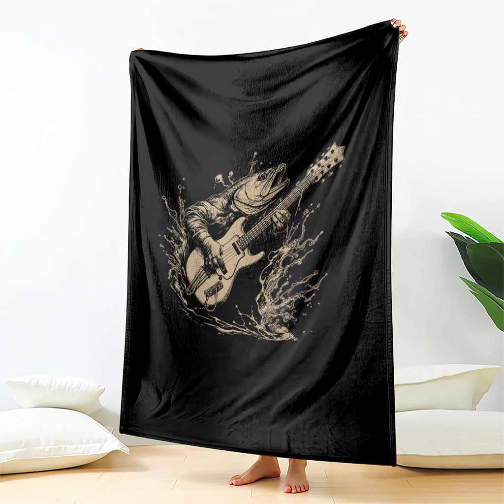 Vintage Trout Playing Guitar Throw Blanket Funny Fishing Musician Gift