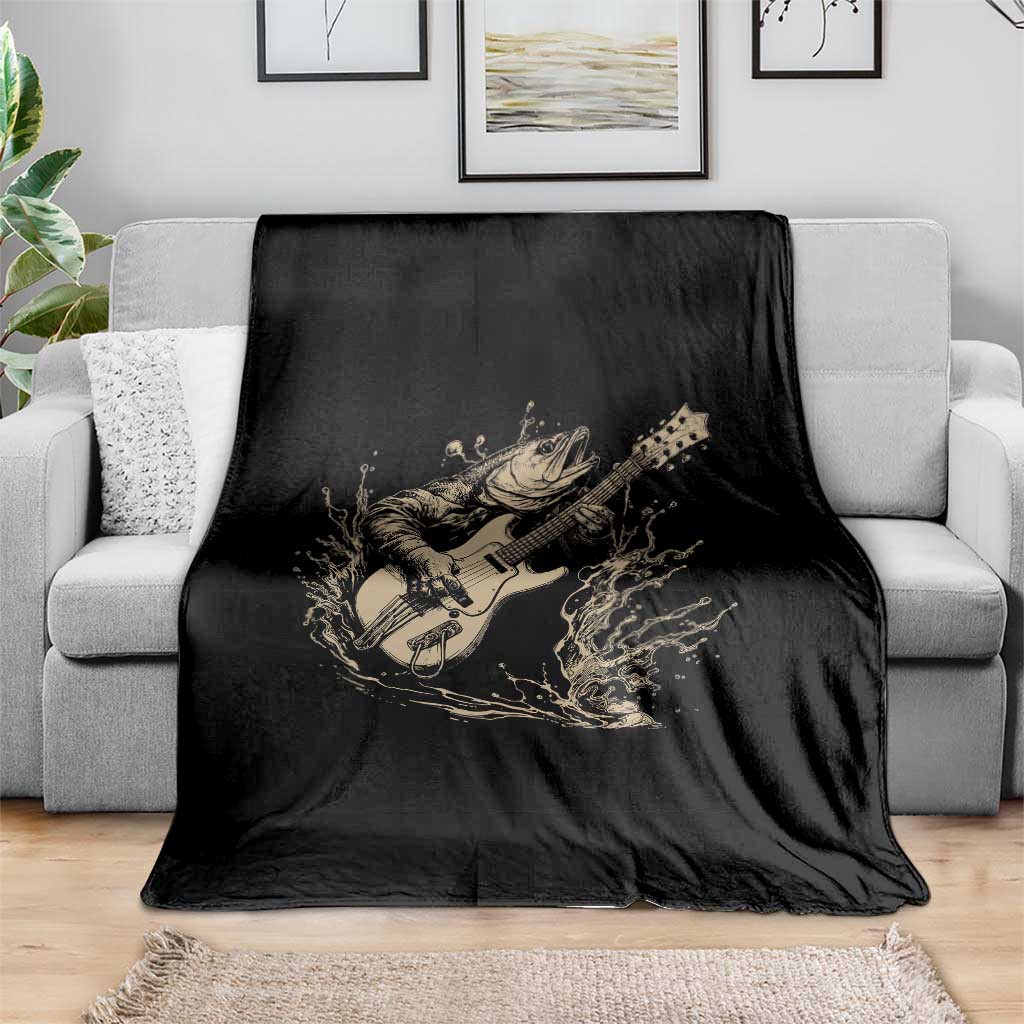 Vintage Trout Playing Guitar Throw Blanket Funny Fishing Musician Gift
