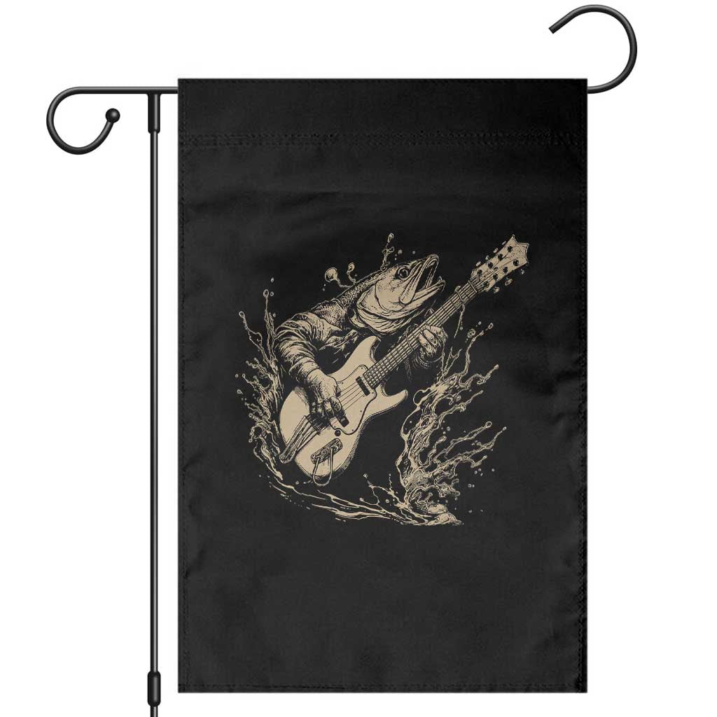 Vintage Trout Playing Guitar Garden Flag Funny Fishing Musician Gift