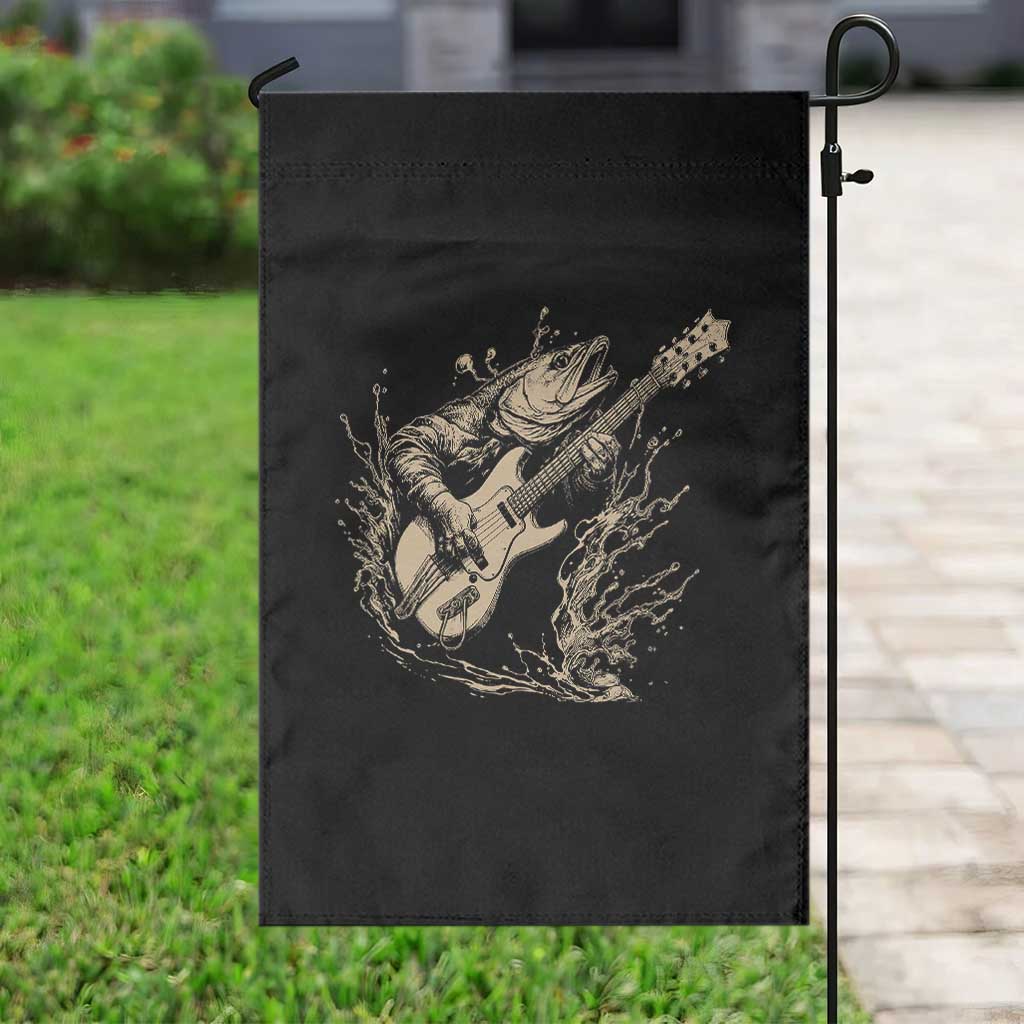 Vintage Trout Playing Guitar Garden Flag Funny Fishing Musician Gift
