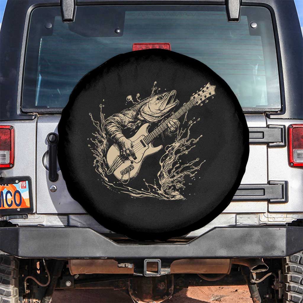 Vintage Trout Playing Guitar Spare Tire Cover Funny Fishing Musician Gift