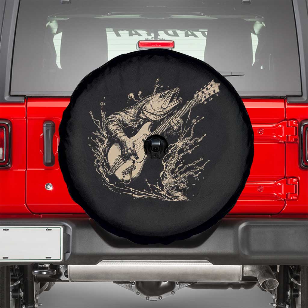 Vintage Trout Playing Guitar Spare Tire Cover Funny Fishing Musician Gift