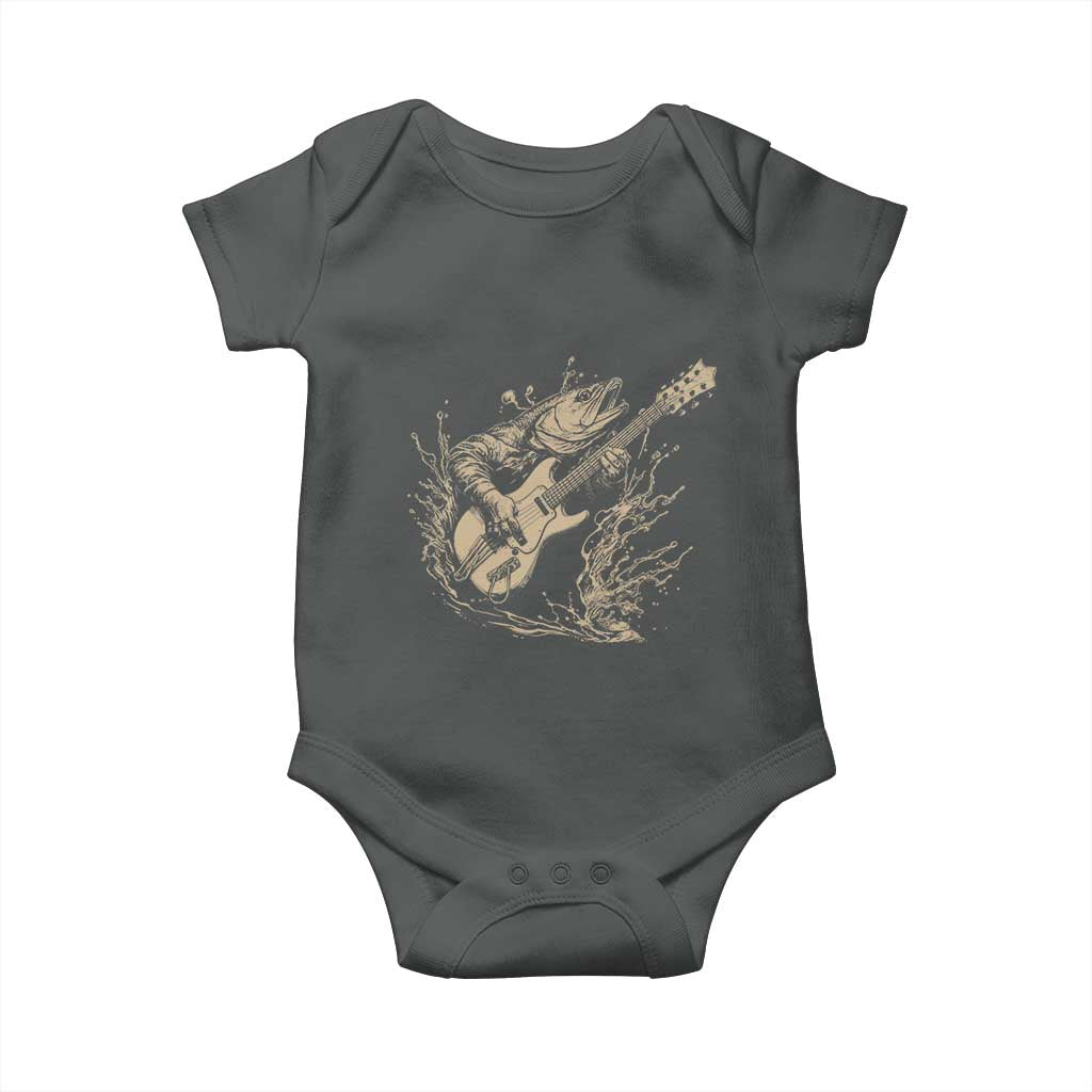 Vintage Trout Playing Guitar Baby Onesie Funny Fishing Musician Gift