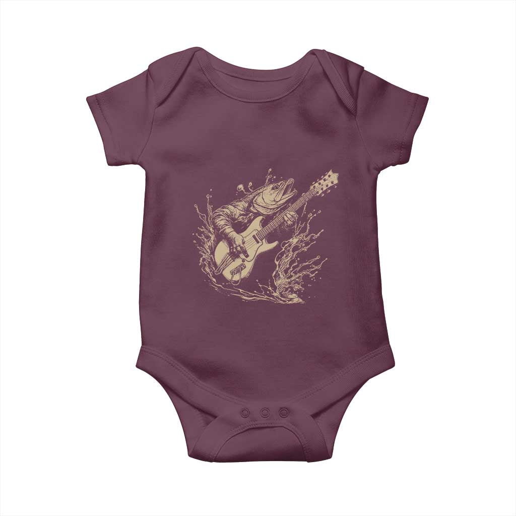 Vintage Trout Playing Guitar Baby Onesie Funny Fishing Musician Gift