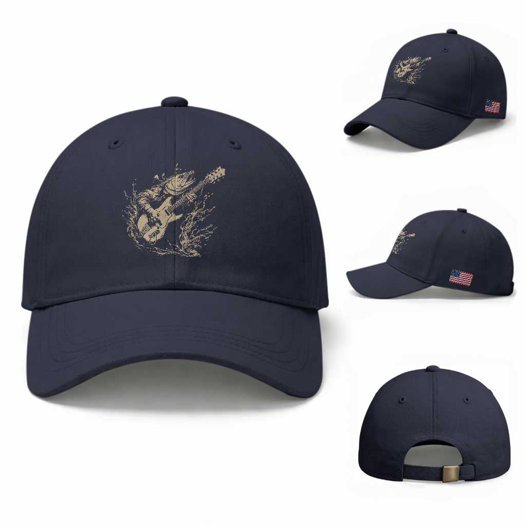 Vintage Trout Playing Guitar Baseball Cap Funny Fishing Musician Gift