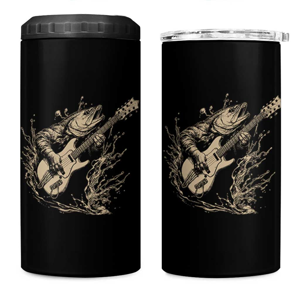 Vintage Trout Playing Guitar 4 in 1 Can Cooler Tumbler Funny Fishing Musician Gift