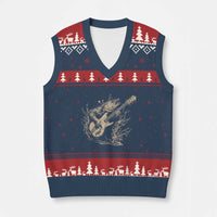 Vintage Trout Playing Guitar V-Neck Knit Sweater Vest Funny Fishing Musician Gift