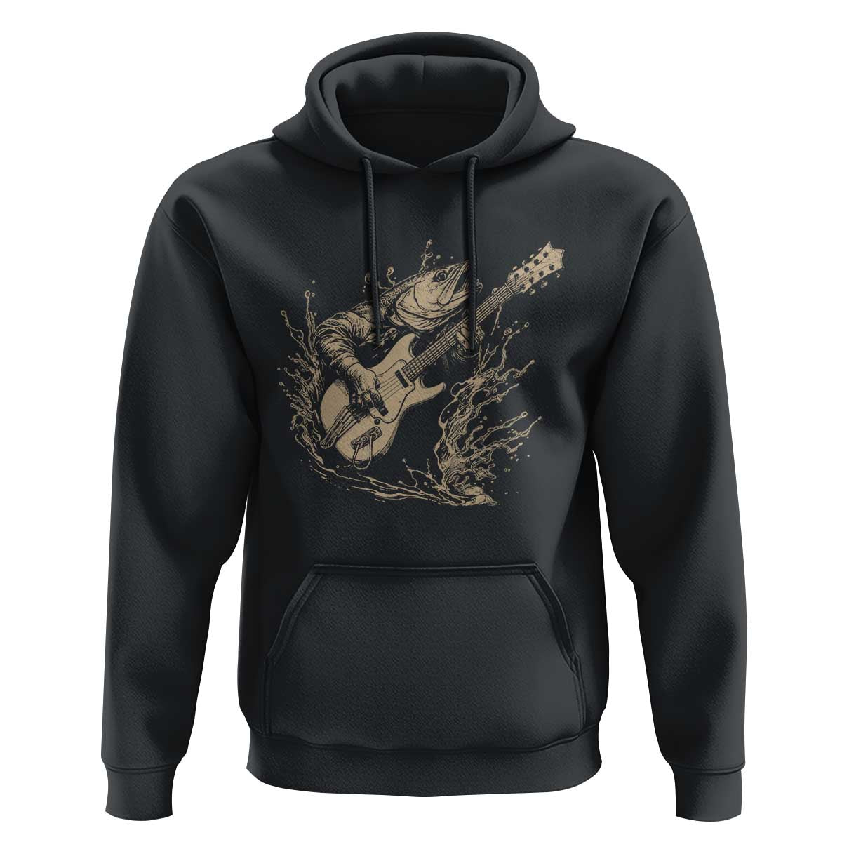 Vintage Trout Playing Guitar Hoodie Funny Fishing Musician Gift