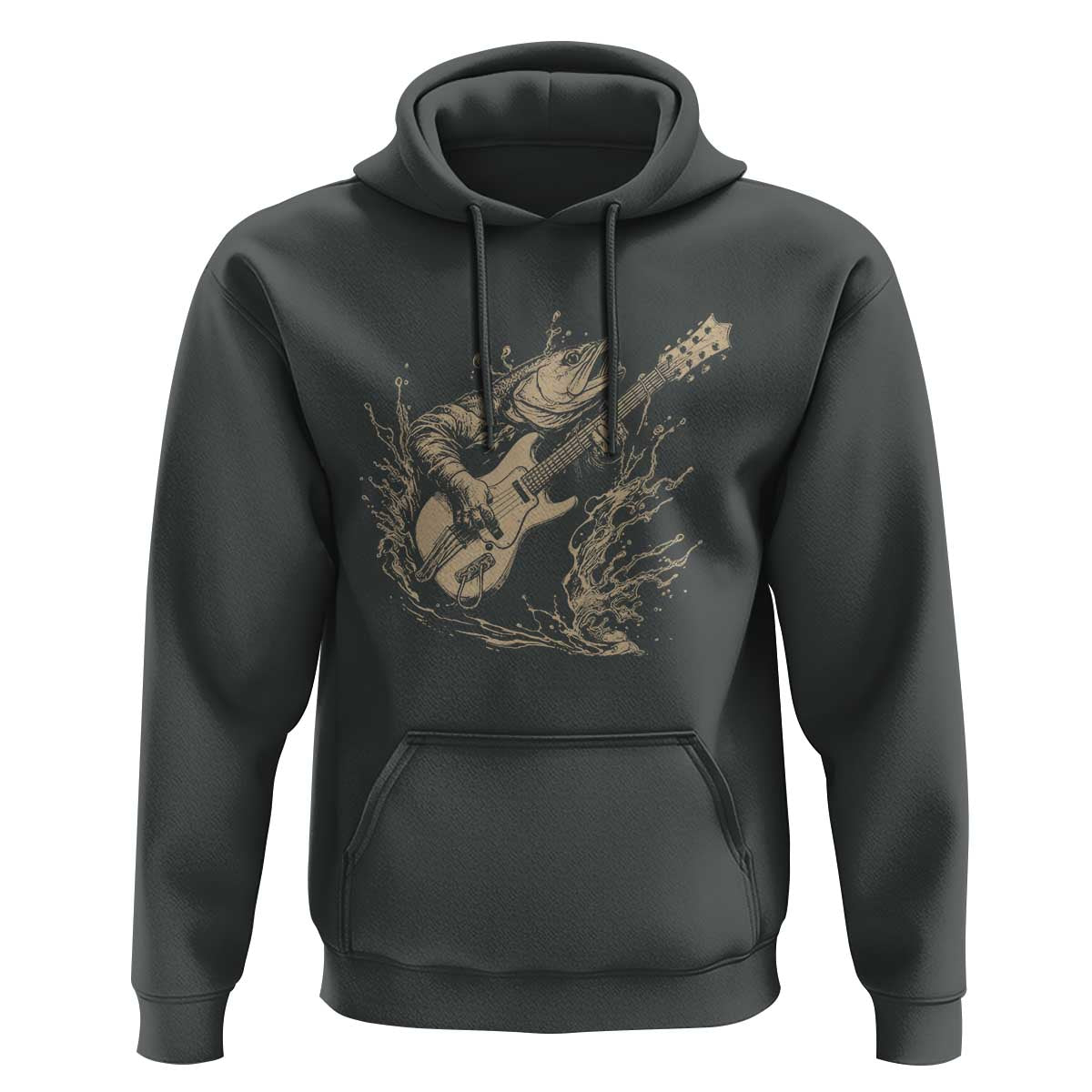 Vintage Trout Playing Guitar Hoodie Funny Fishing Musician Gift