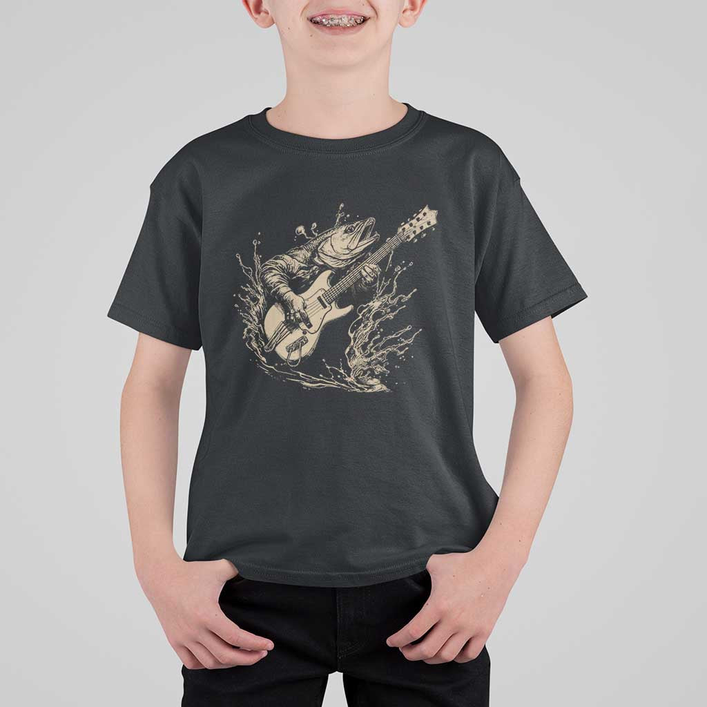 Vintage Trout Playing Guitar T Shirt For Kid Funny Fishing Musician Gift