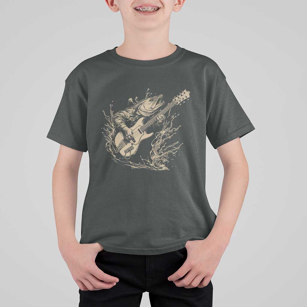 Vintage Trout Playing Guitar T Shirt For Kid Funny Fishing Musician Gift