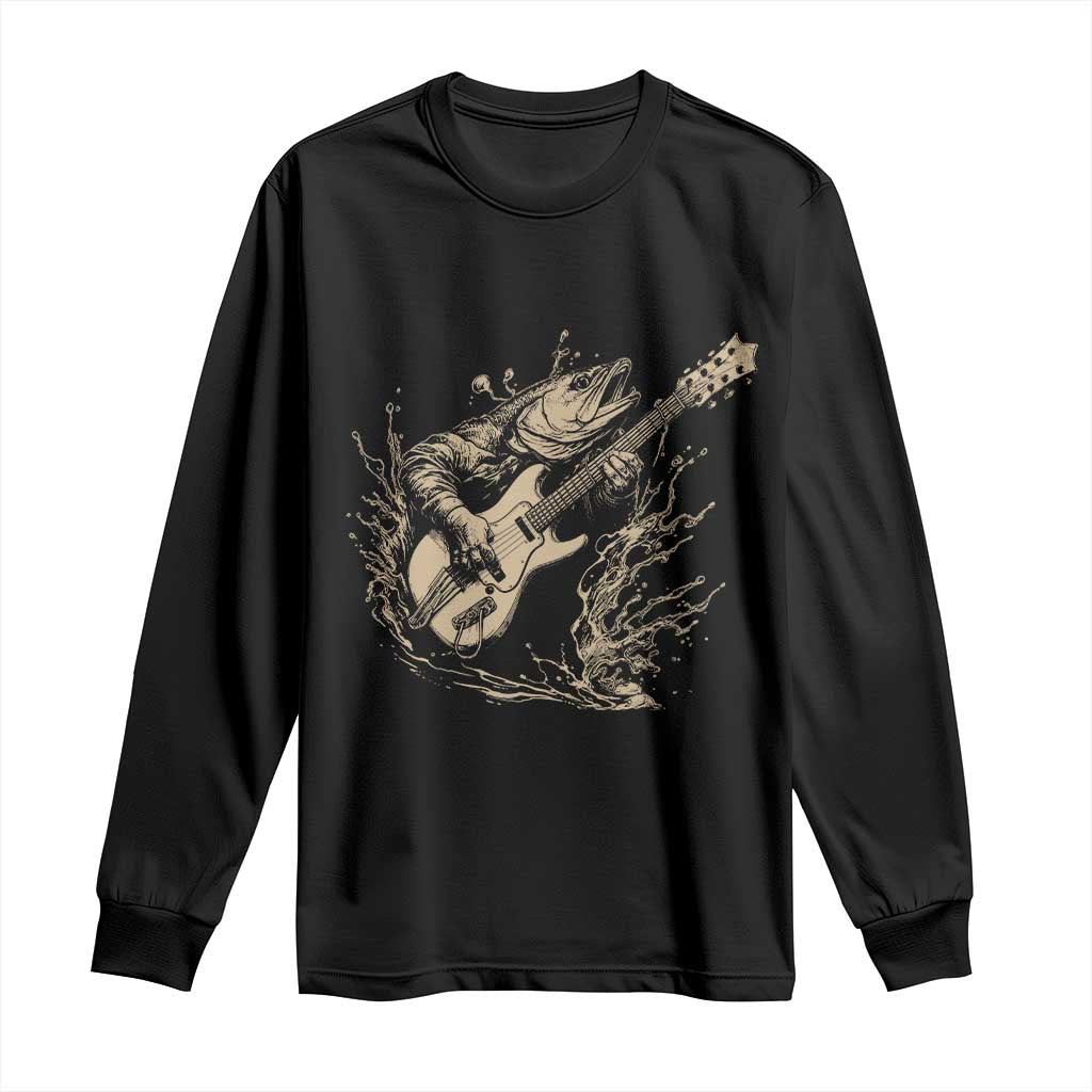 Vintage Trout Playing Guitar Long Sleeve Shirt Funny Fishing Musician Gift