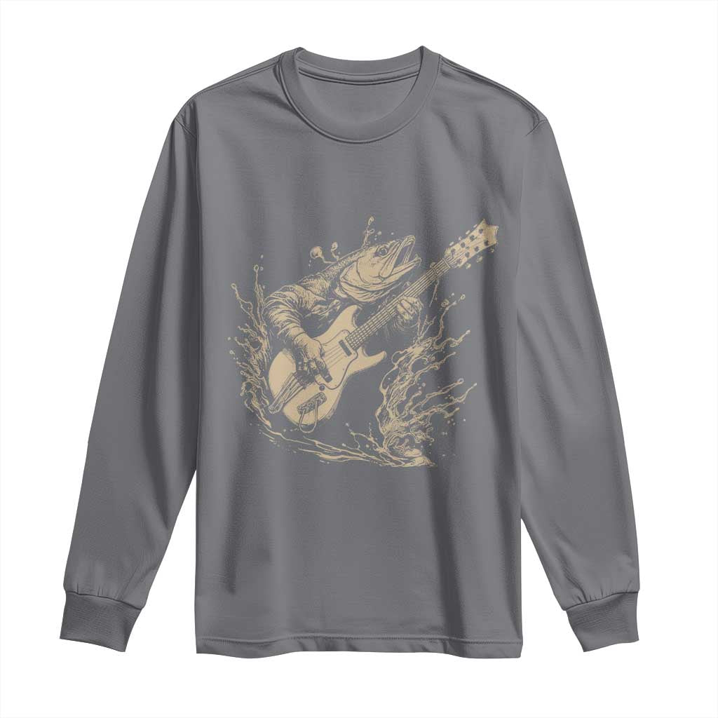 Vintage Trout Playing Guitar Long Sleeve Shirt Funny Fishing Musician Gift