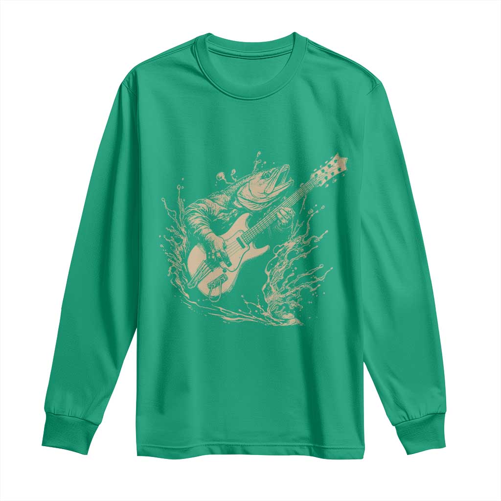 Vintage Trout Playing Guitar Long Sleeve Shirt Funny Fishing Musician Gift