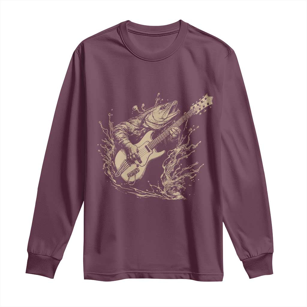 Vintage Trout Playing Guitar Long Sleeve Shirt Funny Fishing Musician Gift