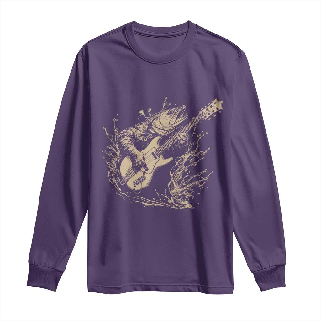 Vintage Trout Playing Guitar Long Sleeve Shirt Funny Fishing Musician Gift