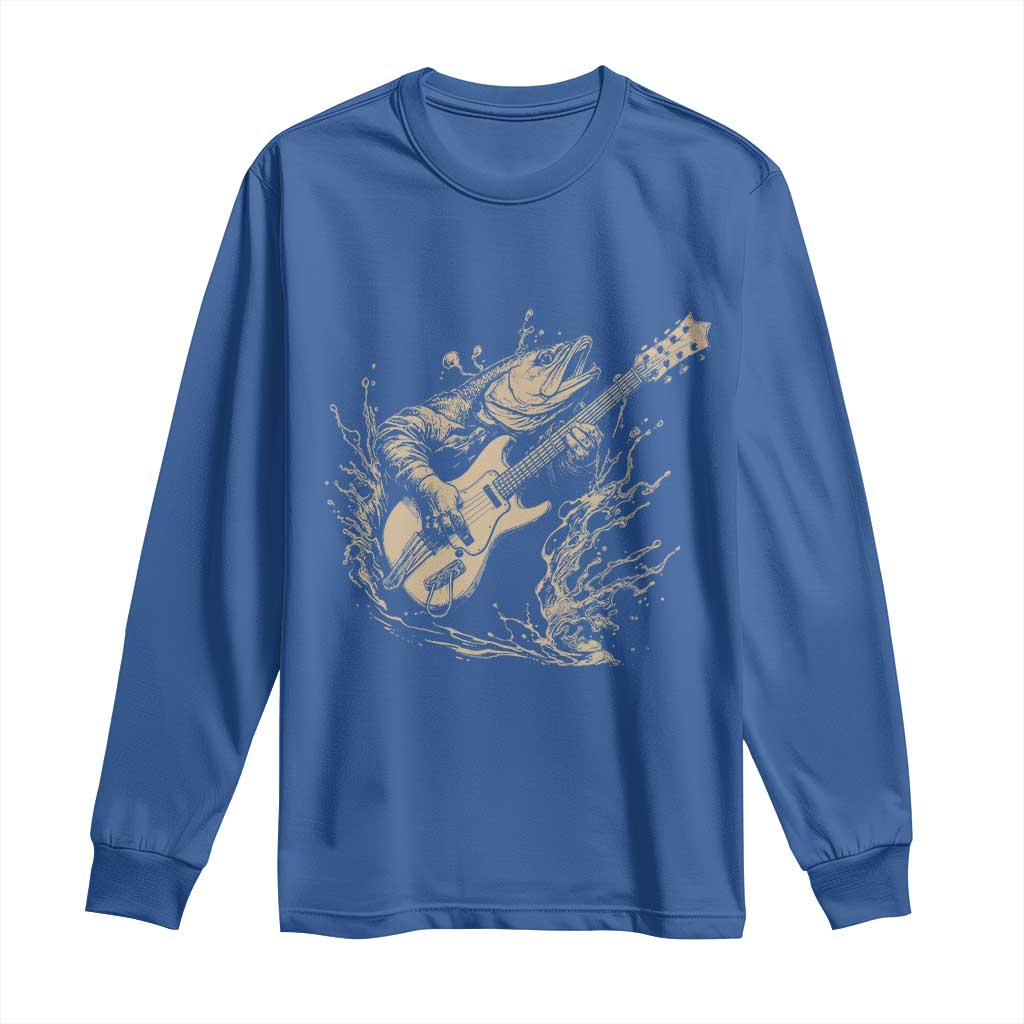 Vintage Trout Playing Guitar Long Sleeve Shirt Funny Fishing Musician Gift